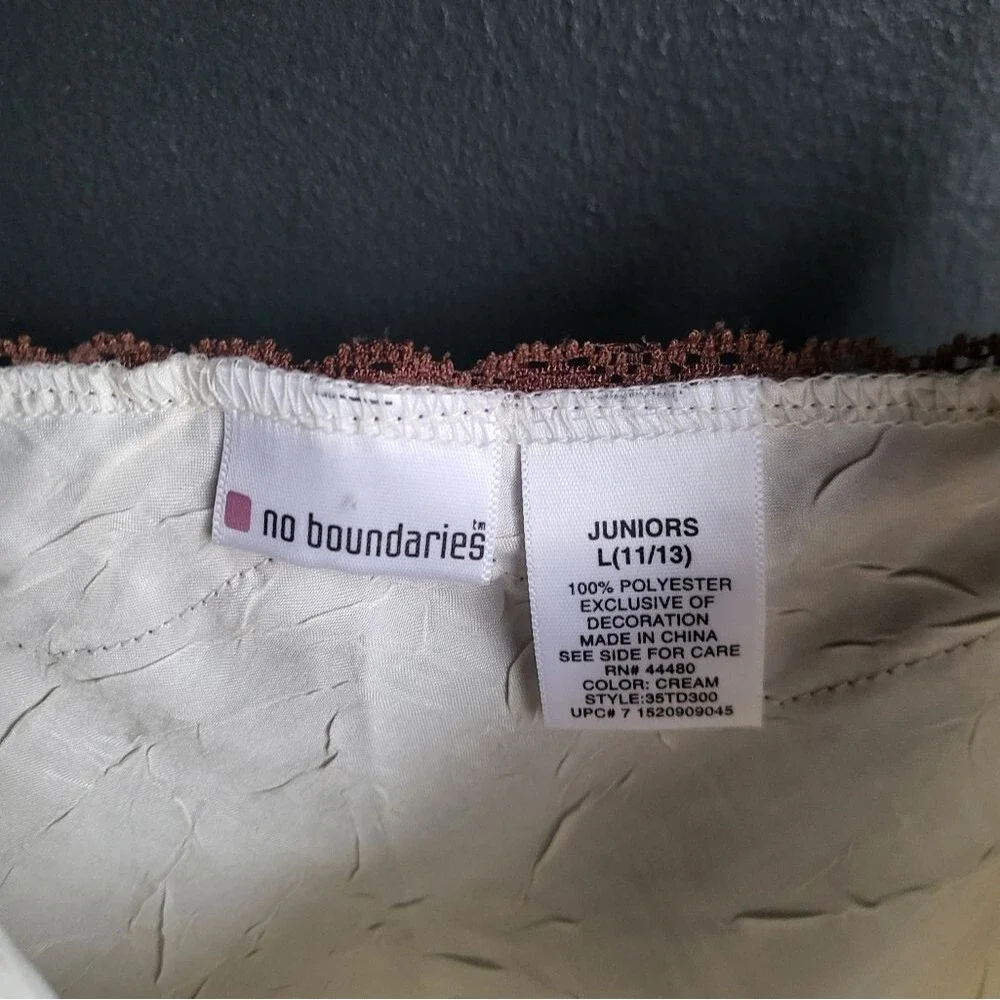 Y2k Babydoll Lace Trim Tank Cami Polyester Cream Sz L No boundaries
